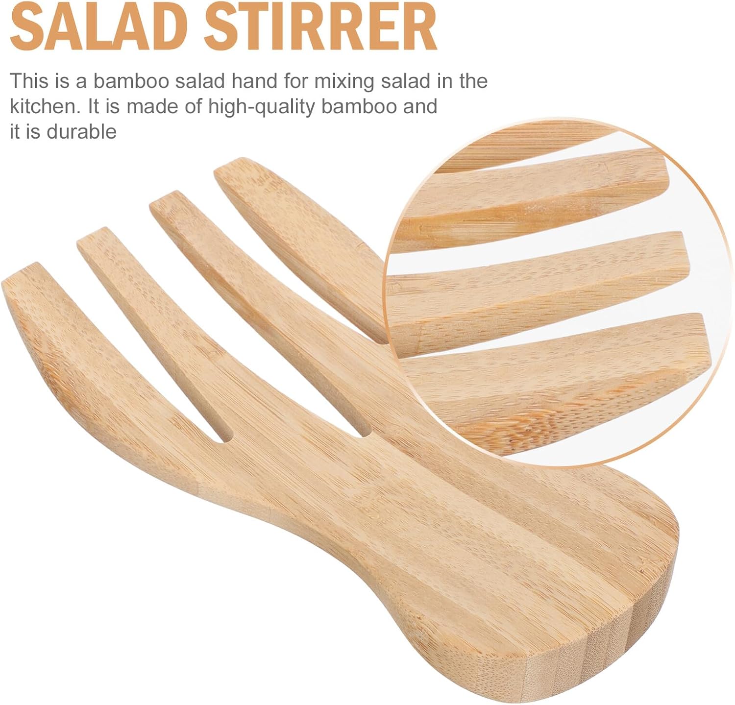 Bamboo Salad Mixing Tool Hand Shape Kitchen Server