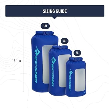 Sea to Summit - Lightweight Dry Bag View - Waterproof - Clear Window - Roll-Top - Recycled Fabric - Base Lash Point & D-Ring - For Backpacking & Kayaking - Surf Blue