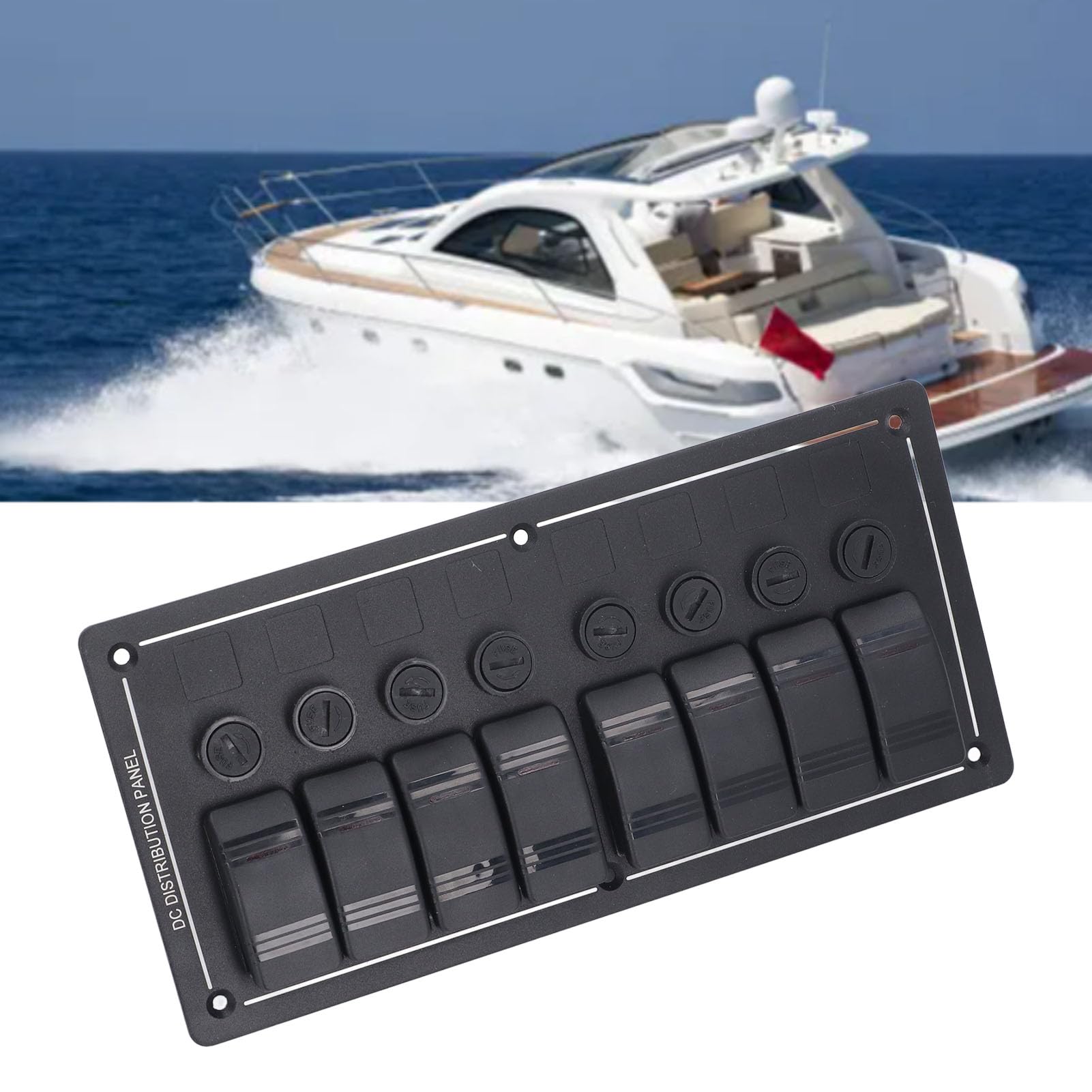 Pannello interruttori a levetta precablato HaloVerde a 8 vie, 12 V CC, in lega di alluminio, con protezione da sovraccarico, ideale per camion, yacht, autobus e applicazioni