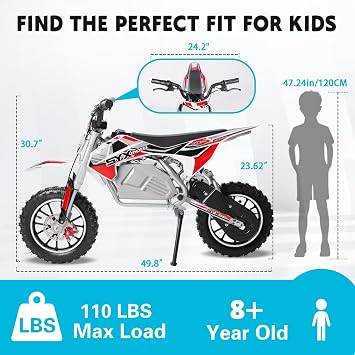 SYX MOTO KBE Electric Dirt Bike for Beginner Kids, Peak 800W Motor