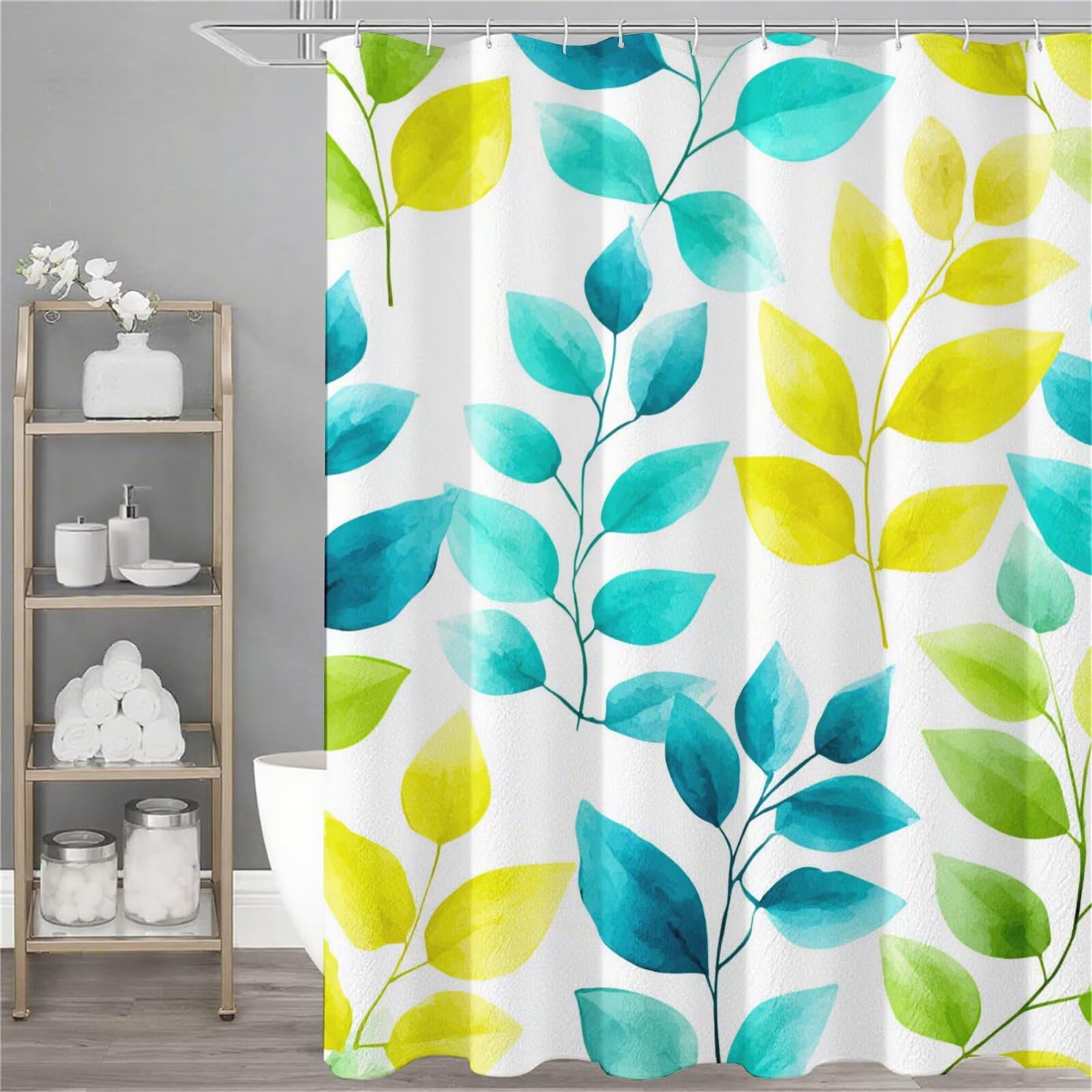 Rideau de douche motif feuilles bleu pour rafraîchir votre décoration