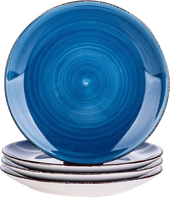 vancasso Bella Blue Dessert Plate Set of 4, Handpainted Side Plate in Rustic Look Tableware, 7.5 inch Side/Salad/Fruit/Snack Plate(20 * 20 * 2.5cm)