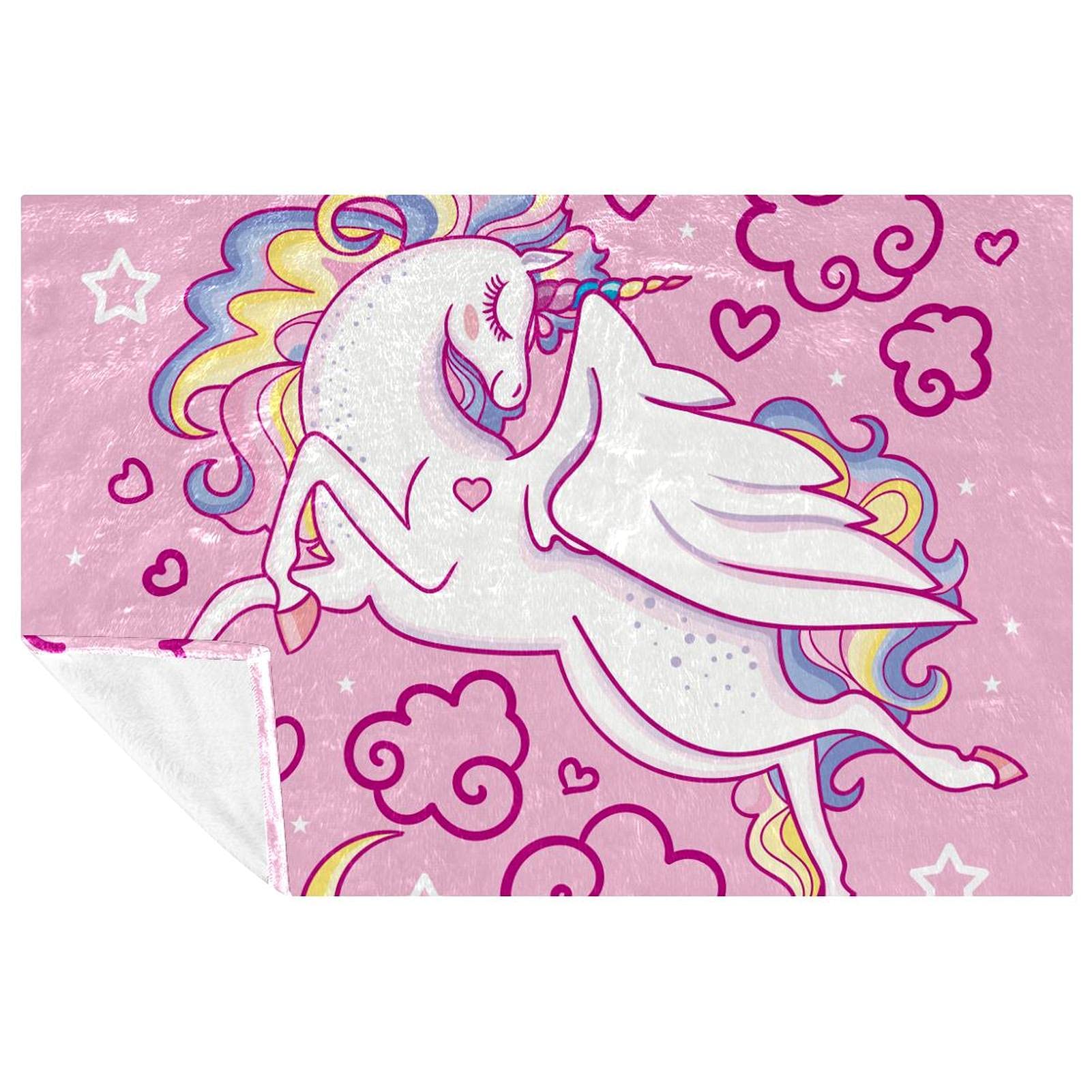 Couverture licorne rose idée cadeau idéale pour lit d'enfant et canapé