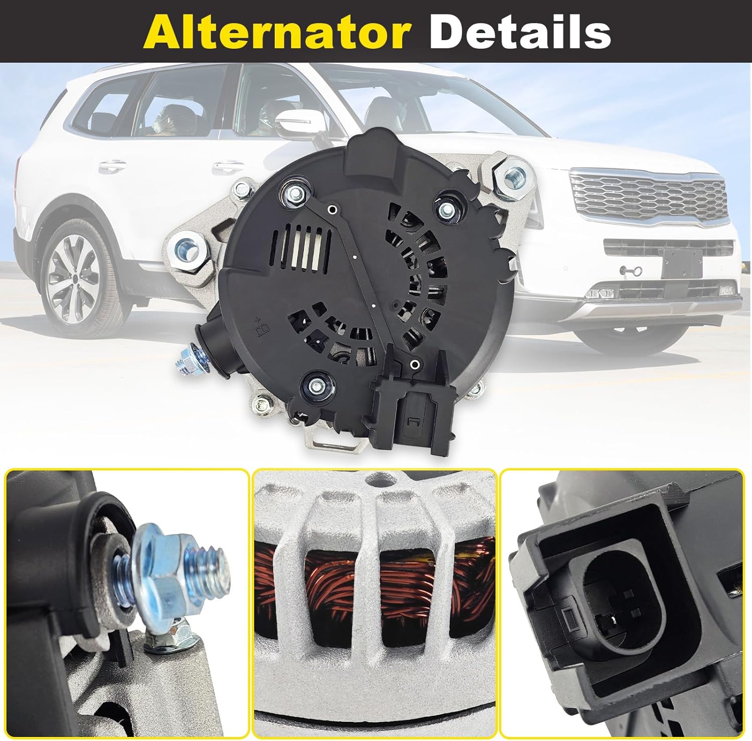 37300-3L060 Alternator (Groove Pulley S6) Fits for Hyundai Palisade 2020-2023 & Kia Telluride 2020-2022 V6 3.8L, Replaces 601-10129, 2722099