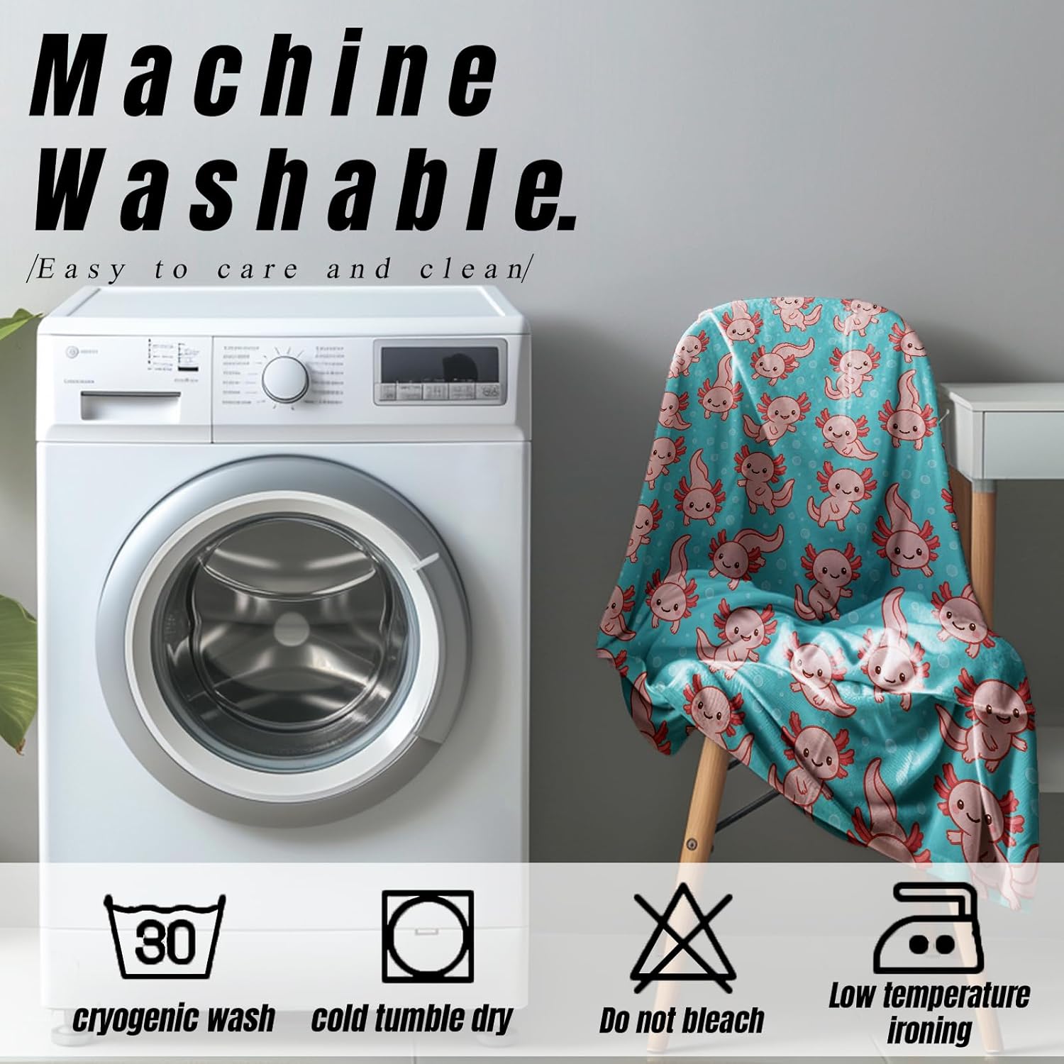 Cute Axolotl Throw Blanket Gifts for Adults Kids, Pink Axolotls Blankets for Living Room Bedroom Decor, Fuzzy Warm Flannel Plush 50"x60" - Image 5