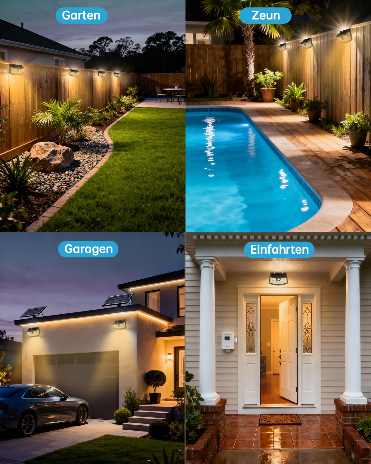 Aootek Solarlampen für Außen mit Bewegungsmelder, 8er Set, Garten, 120 LED | 270° Breiter Winkel, IP65 Wasserdicht, Solar Wandleuchte, Sicherheitslicht, Gartenbeleuchtung, Schwarzer Rahmen, Warmweiß