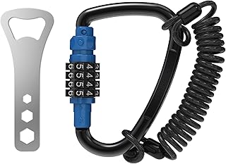 Large Carabiner Clip Combination Lock Outdoor, Locking Carabiner 4 inch D Rings Heavy Duty Motorcycle Helmet Lock with 4.5 ft Retractable Cable, for Climbing, Camping, Hiking Gear Secure