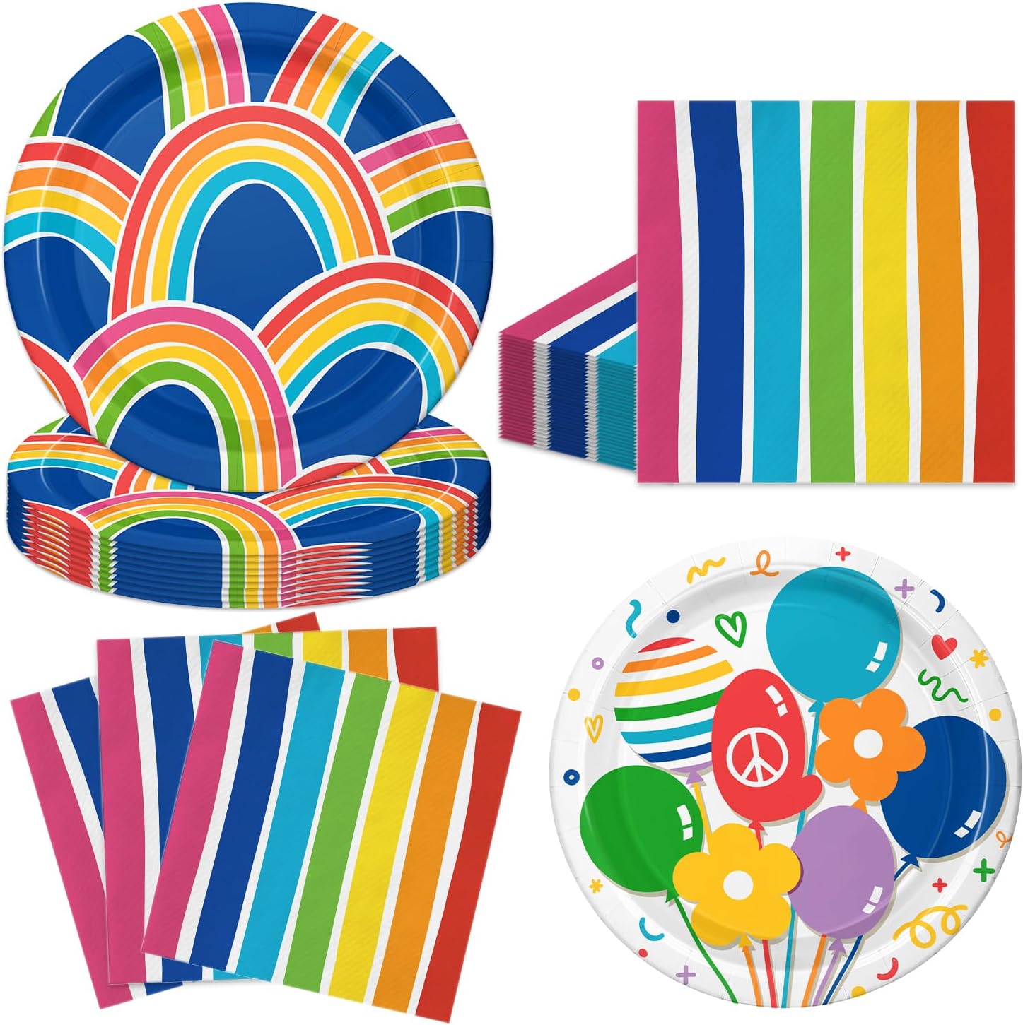 40Pcs Rainbow Happy Birthday Party Decorations Balloon Birthday Party Supplies Plates Napkins for 20 Guests