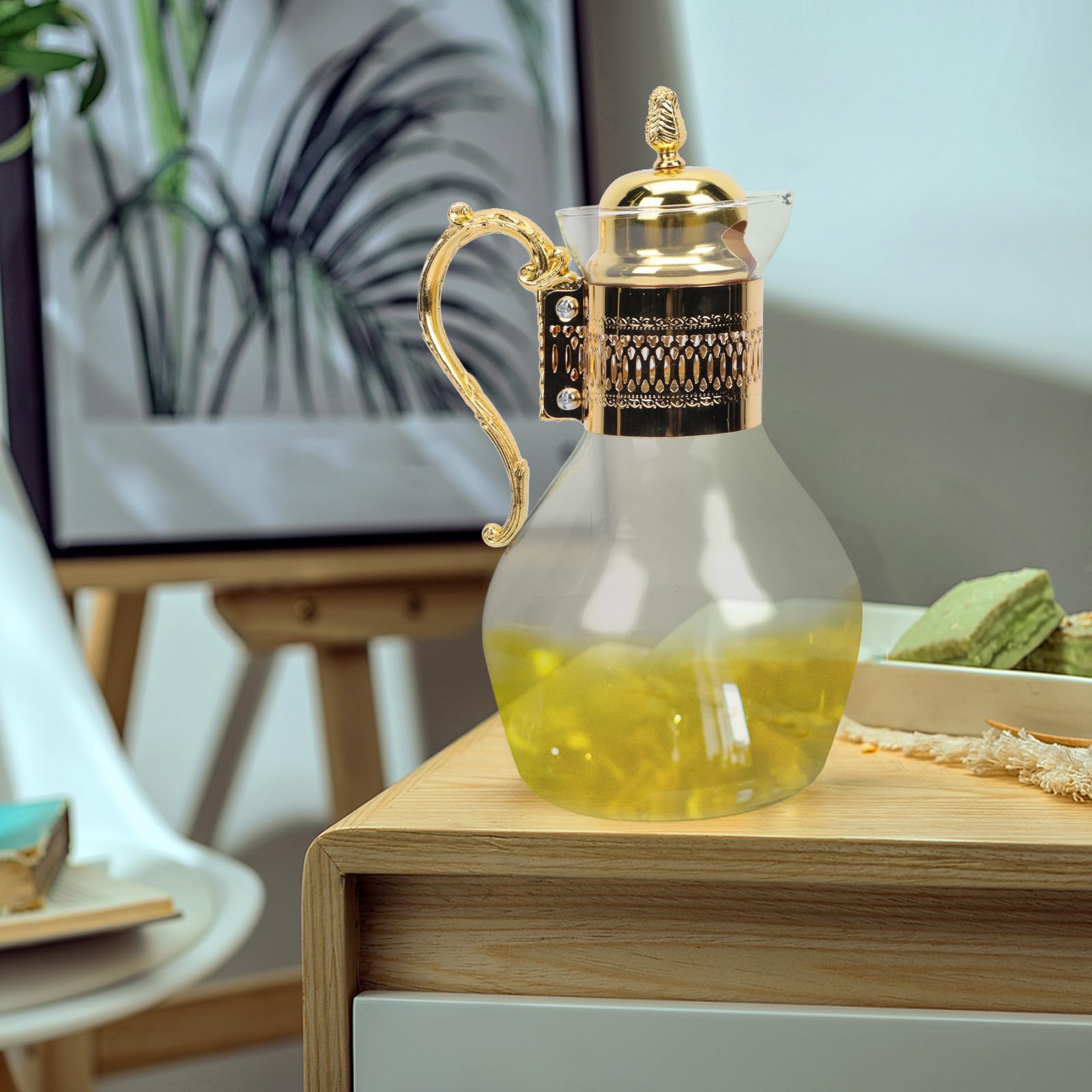 Kichvoe Beheizbare Teekanne aus Glas mit Großem Fassungsvermögen und Zinklegierunggriff Sicher und Komfortabel Elegantes Europäisches Design für Haushalt und Teestunde