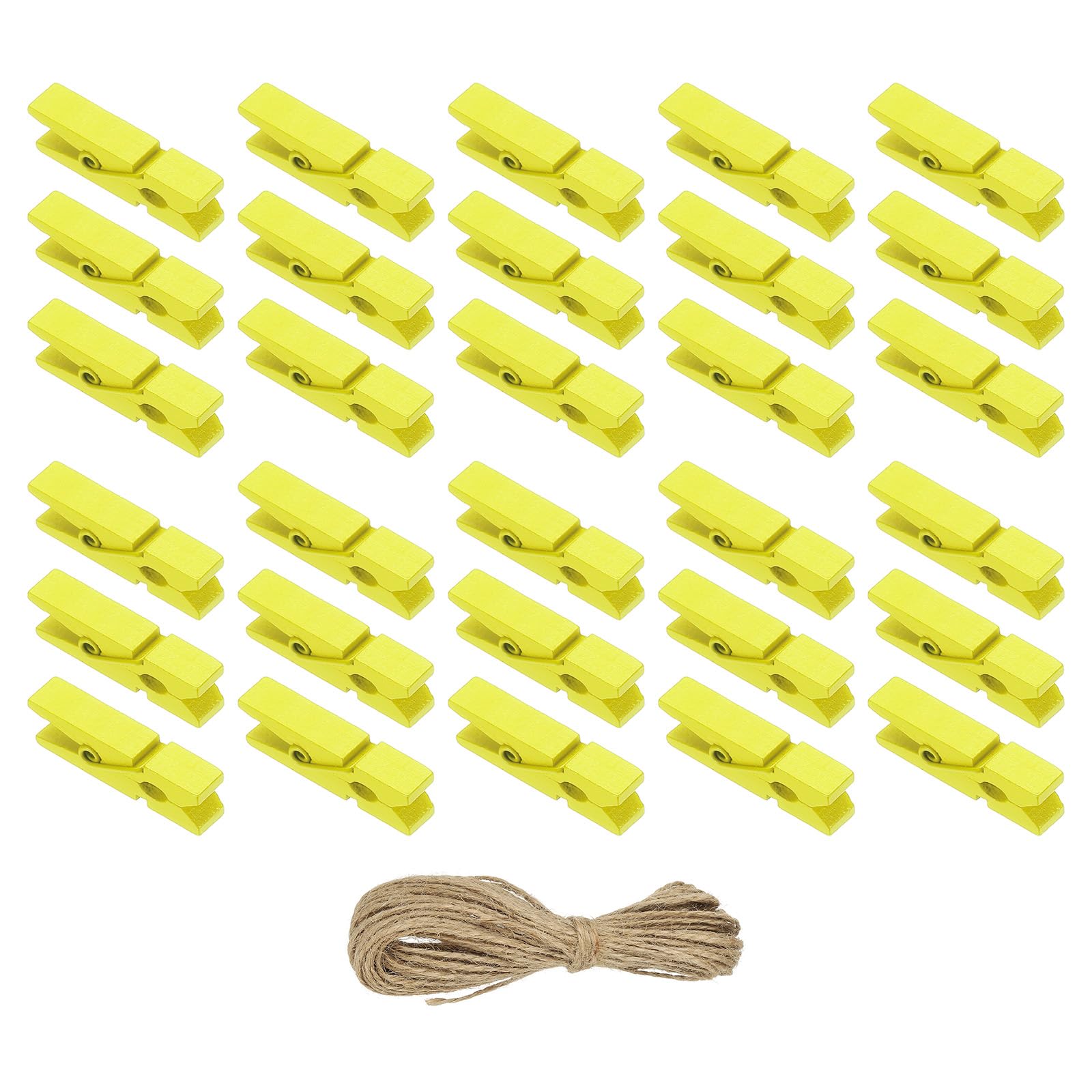 Pinces pour accrocher des photos en bois jaune avec ficelle de jute 10m