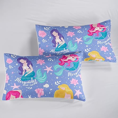 Miniatura 3 de Juego de edredón de sirenas de dibujos animados para niñas, tamaño individual, con temática de princesa, juego de ropa de cama con 1 edredón y 2