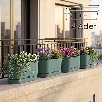 Begonya Balkon Saks  Dekoratif Tabakl  Izgaras z Mat Plastik Saks  4 Adet, Ye il