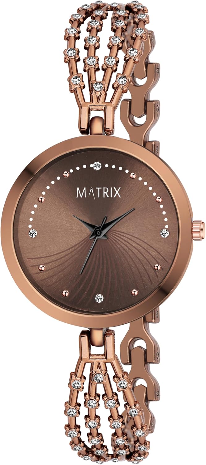 Matrix Daisy Collection | Stone Studded Dial with Designer Stone Studded Bracelet Chain Analog Watch for Women & Girls