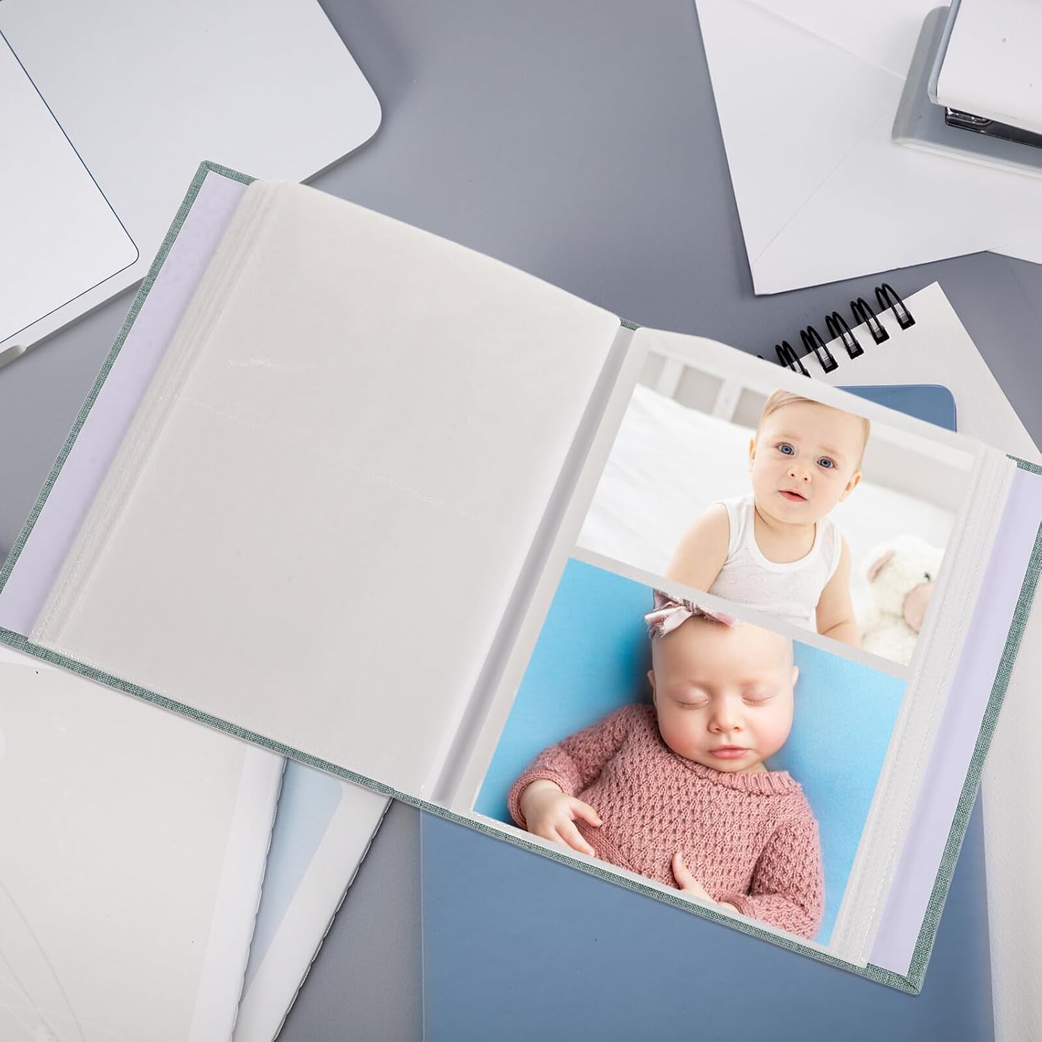Memory Photo Album for Boy and Family Photos 6-inch 200-page with Green Cover and White Inner Pages DIY Growth Recording Album for Wedding and Travel