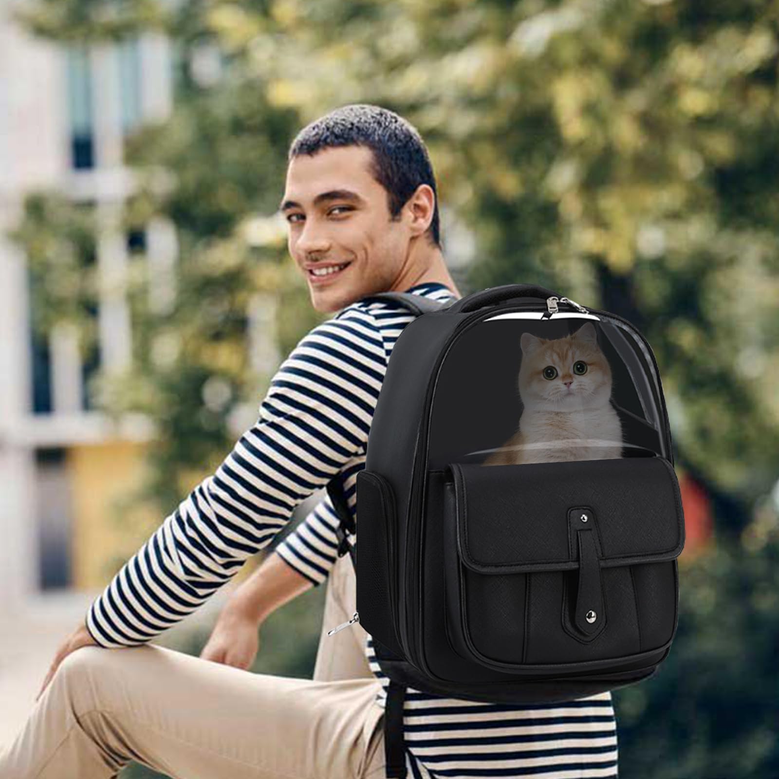 PETCUTE Haustier Hunde Katzen Rucksack,Tragbar Haustierrucksack Hunderucksack mit Transparentem PVC,Atmungsaktive Rucksäcke für Hunde&Katzen,Katzenrucksack mit Abnehmbarem Kissen,Für Reisen,Wander