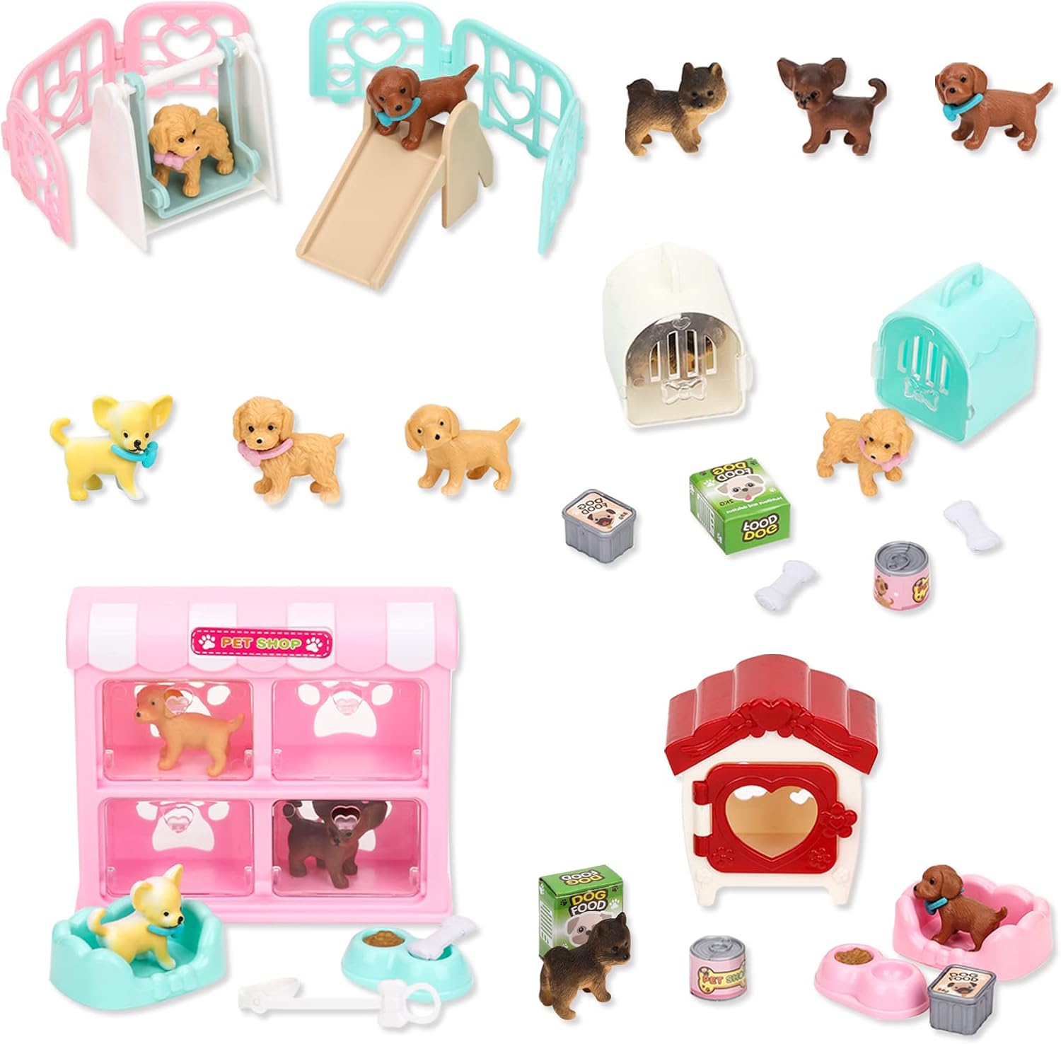 43 PCS Cat Pet Pretend Play Kids Toys&32 PCS Dog Figures Pet Pretend Play Toys Educational Toy for Girls and Boys