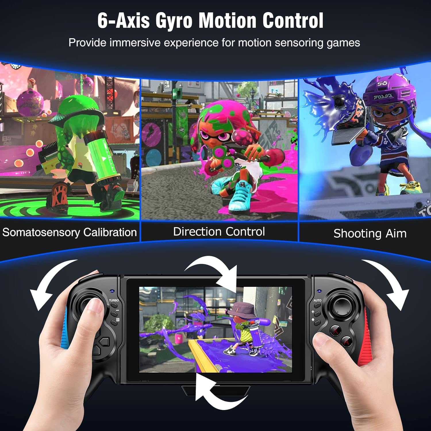 FAREMOCI Switch Controller for Switch OLED, Hall Effect One-Piece Controller,Switch Remote with Dual Motor Vibration,Turbo,Blue Red (Blue and Red)
