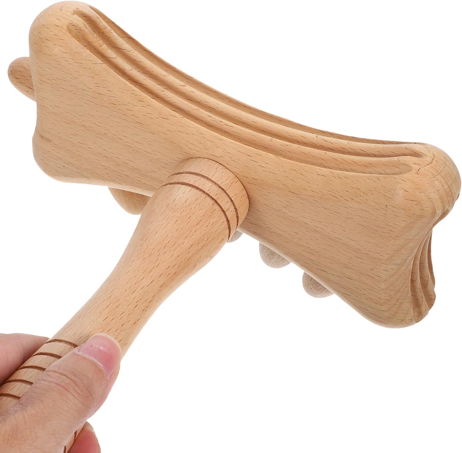 TEHAUX Wood Massager Stick for Neck and Back Muscle Relief, Manual Wooden Massage Tool for Fatigue and Travel Use, Double-concave Beech Wood Body Massage Hammer