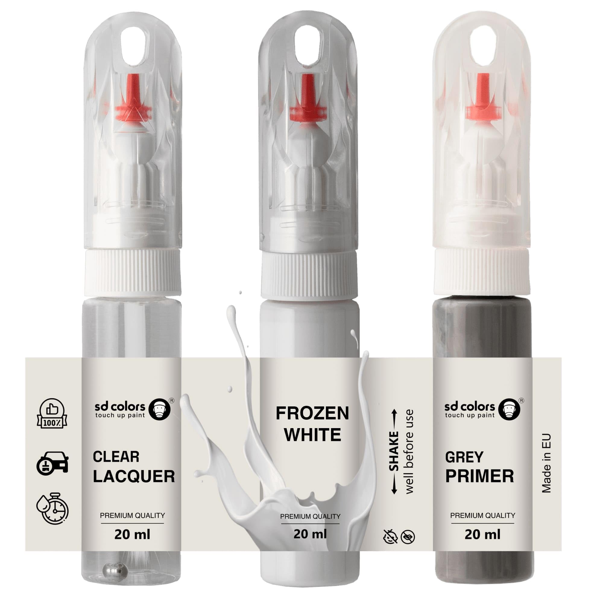 Sd Colors Paint+Primer+Lacquer Frozen White Touch Up 20 Ml Paint Convenient Brush For Scratch Repair Fix (Paint+Primer+Lacquer)