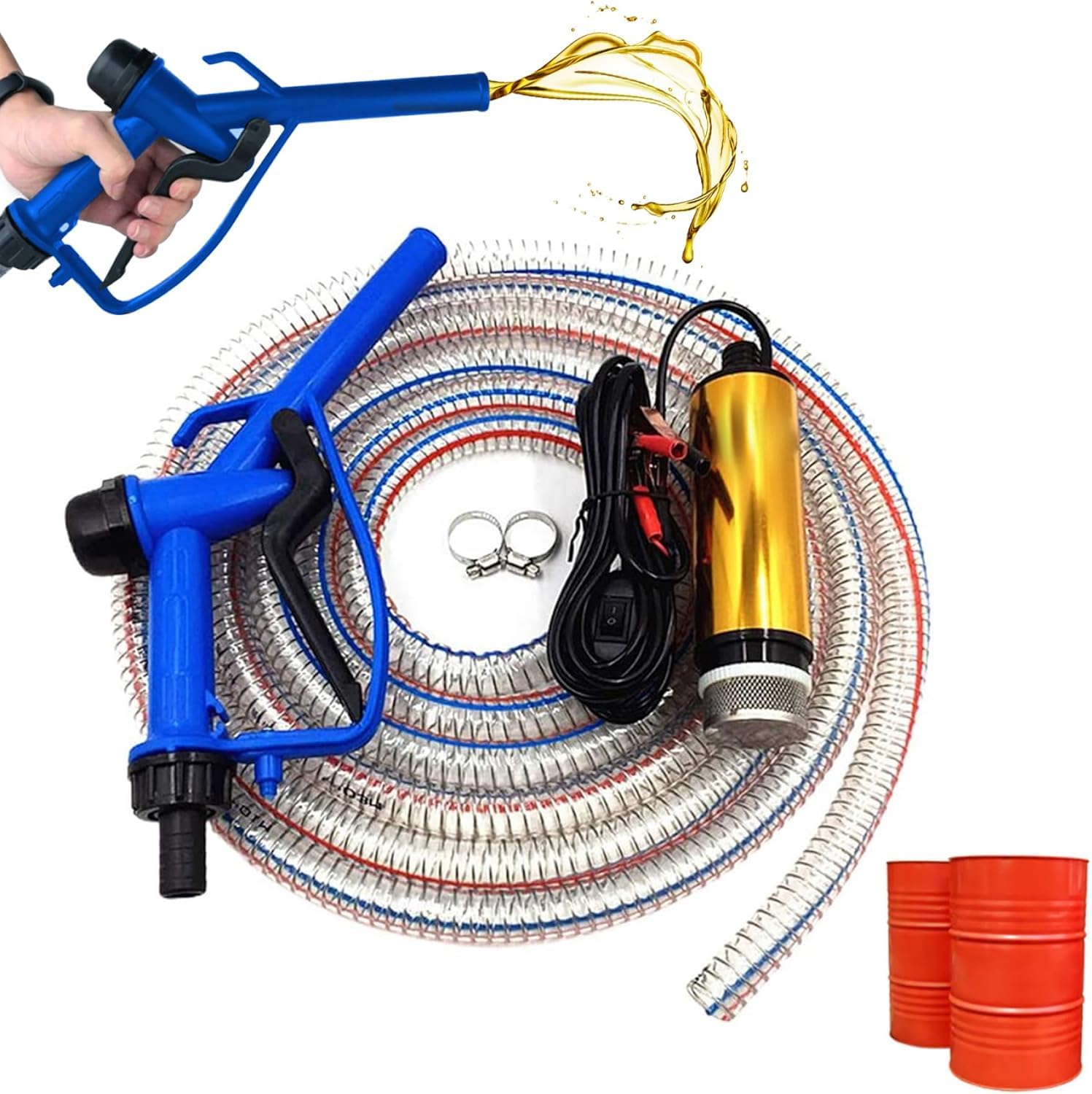 12 V pompa transportowa na napędowy z wężami dyszowymi, pompa transportowa paliwa 30 l/min, przenośna pompa do przenoszenia napędowego do przenoszenia napędowego,