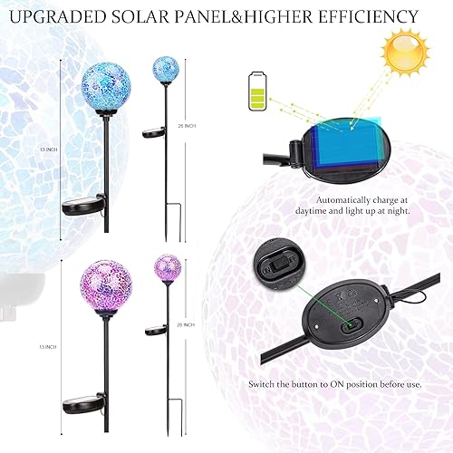 Miniatura 5 de VCUTEKA Luces solares decorativas de jardín al aire libre, luz solar de mosaico, impermeable, luz LED de estaca para paisaje, patio, terraza