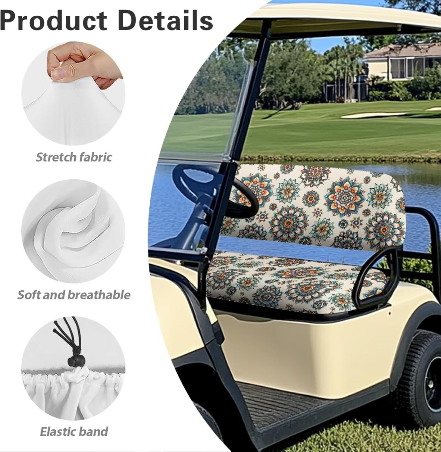 EZGO RXV Seat Covers with Elastic Edges - Heavy-Duty Universal Size for Club Car Precedent All-Season Protection