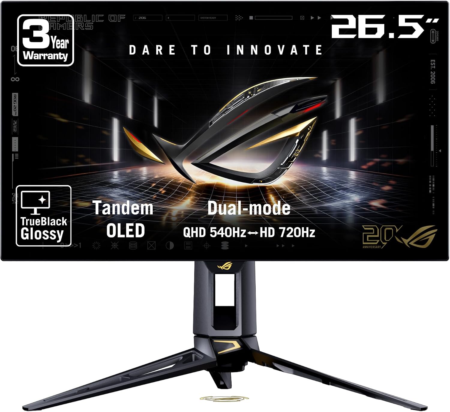 ROG PG27AQWP-G 27 Inch 20th Edition OLED Gaming Monitor | 26.5-inch, QHD, WOLED, Dual-Mode (QHD@540Hz, HD@720Hz), 0.02ms, 99.5% DCI-P3 Gamut, TrueBlack Glossy