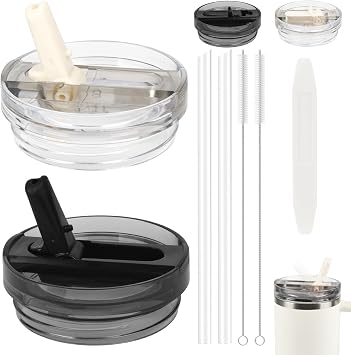 Leak Proof Lid for Stanley Cup,2 Pack 40 oz Tumbler Flip Straw Lid Replacement fit for Stanley Quencher,Detachable Spill Proof Splash Resistant Travel Tumbler Lids