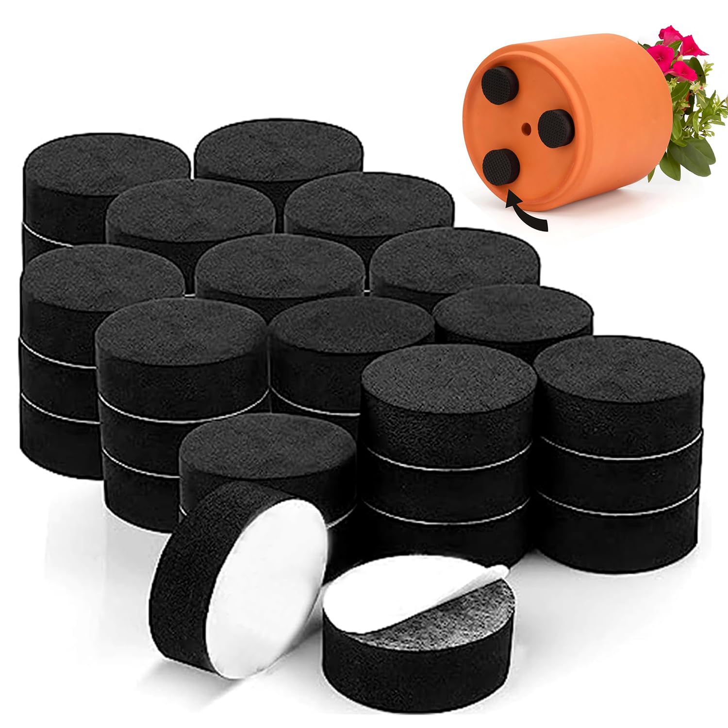 DILUSILK Invisible Plant Pot Feet, Pads Round Black Flower Pot Feet Risers with Strong Self Adhesive Pads For Indoor And Outdoor Plant Pots And Furniture For Better Water Drainage （40 pcs，black）