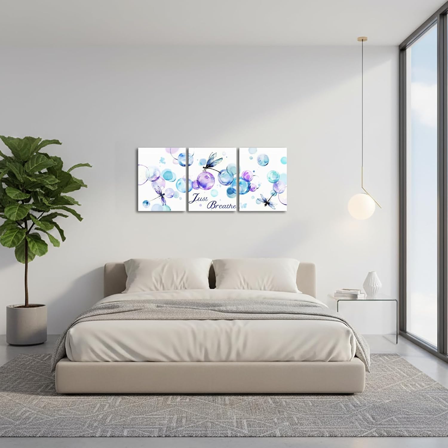sechars Just Breathe Wall Art Dragonfly Canvas Print Blue Teal Purple Bathroom Decor Modern Abstract Painting 12"x16"x3pcs