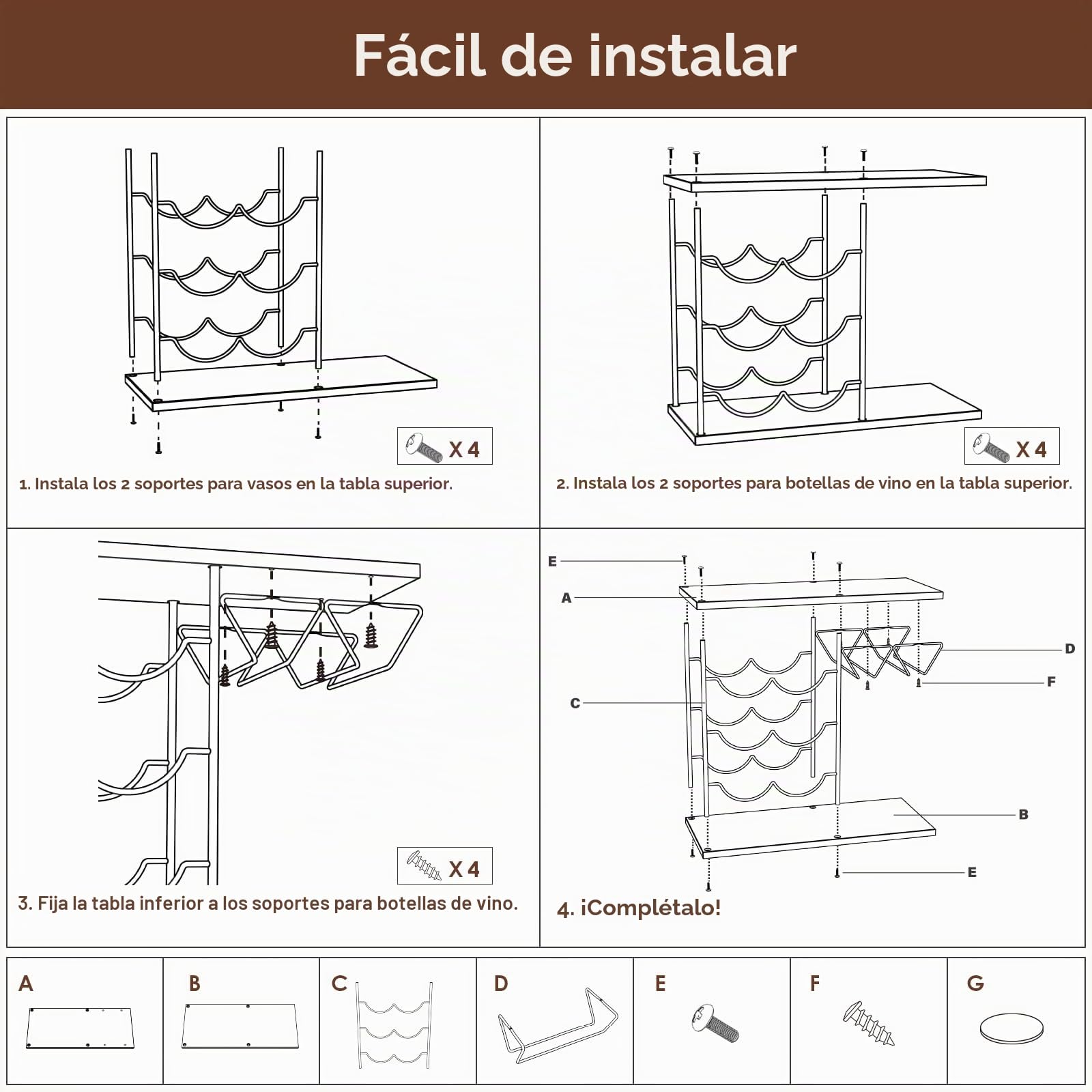 Nuovoware Estantes de Vino para Encimera, Porta Botellas de 6 y 4 Copas, Organizador Metálico de Madera