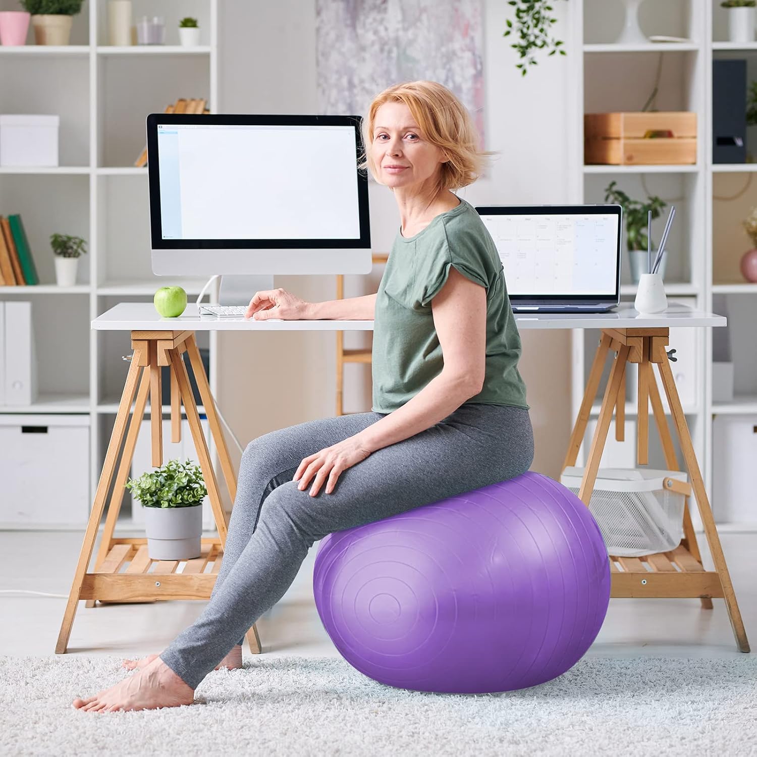 Honoson 3 Pcs Exercise Yoga Ball Large Pregnancy Fitness Ball Chair Multiple Sizes for Office Home Labor Gym Birth Balance, 55/65/75cm