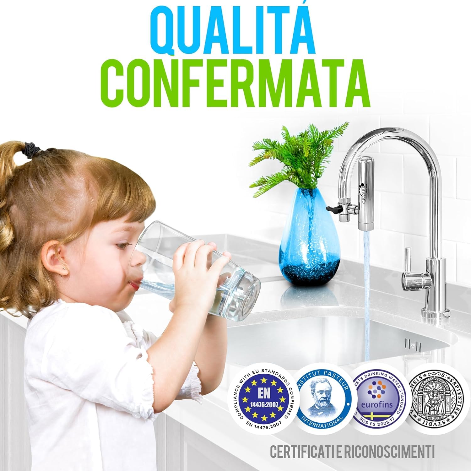 GEYSER EURO (3000L) Filtro acqua rubinetto con esclusivo sistema a cartuccia Aragón, riduce metalli, cloro, batteri e pesticidi, depuratore acqua domestico (1 Cartuccia Inclusa)