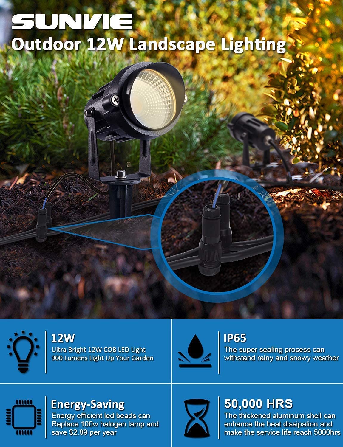 SUNVIE 12W Low Voltage Landscape Lights with Connectors - Amazon.com
