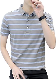 OULIWANGLUO Mens Stripes Comfortable Fit Golf T Shirt Summer Lapel Striped Polo Shirt Classic Fit Casual Striped Golf T-Shirt