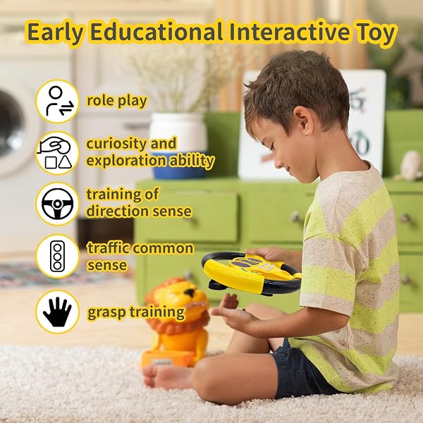 Giocattoli per Volante Bambini, Volante per Auto, Controller di Guida Portatile simulato, Giocattolo d'Imitazione per Guida Simulata, giocattolo regalo educativo per bambini (Giallo) - 5
