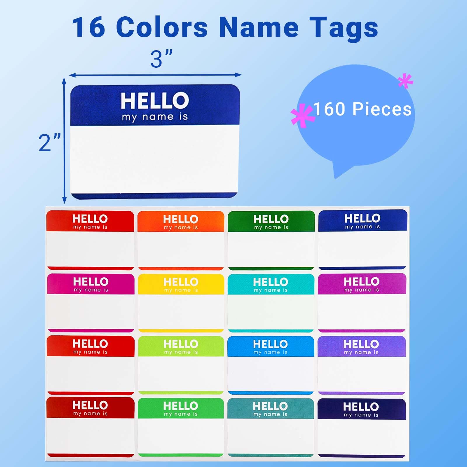 Zacool Name Tag Stickers (3"x 2") Peel and Stick Name Tag Labels Hello My Name is Nametags Stickers Colorful Name Badge Labels for Themed Party Family Home School Office Conferences 160 Pcs — Amazon image 3