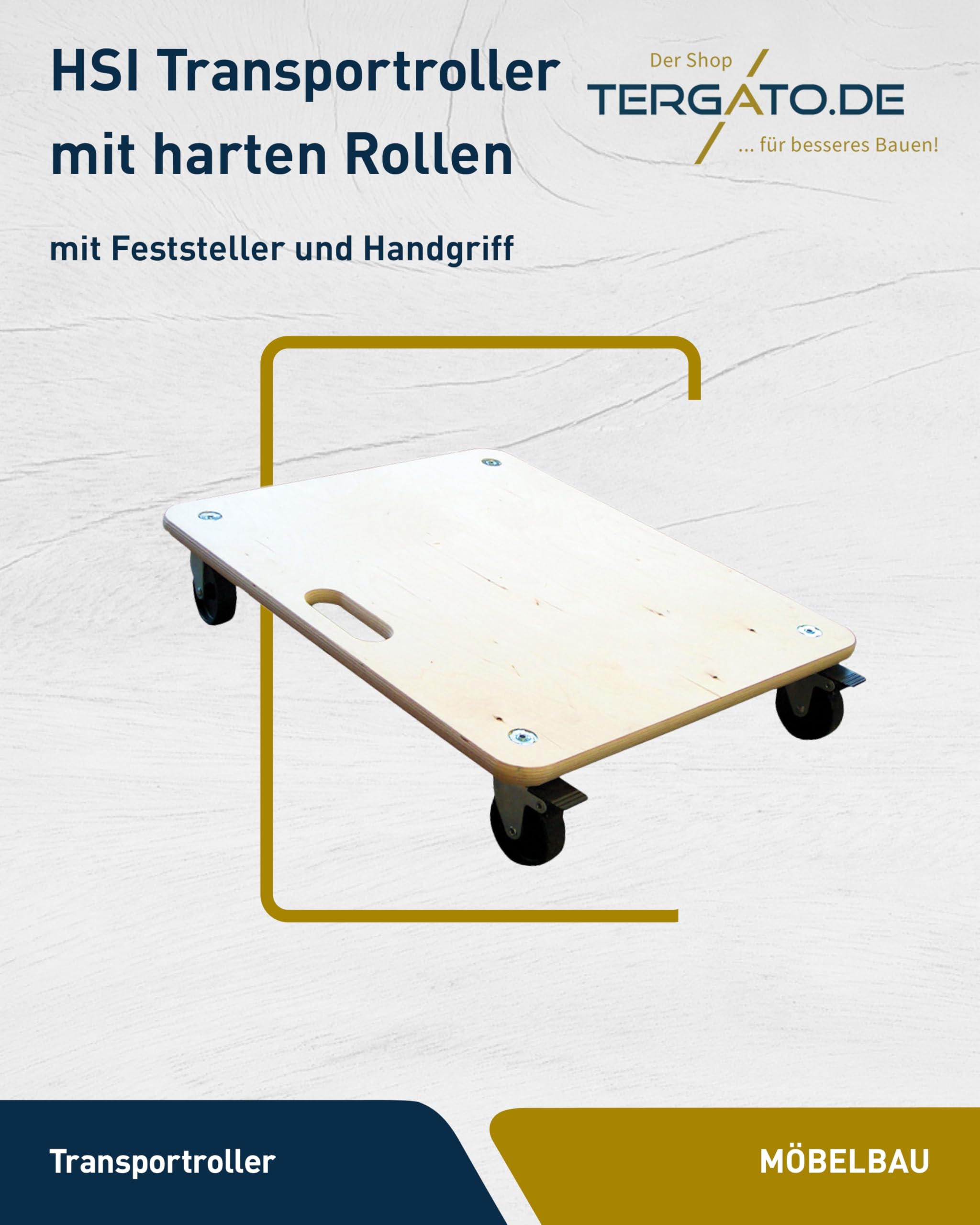 HSI Transportroller Schwerlast bis zu 300 kg 600 x 500 mm - Blockierbarer Möbelroller ohne Wegrollen, Rollbrett mit harten Rollen, Transportwagen für Möbel oder Waschmaschine, Mit Tragegriff