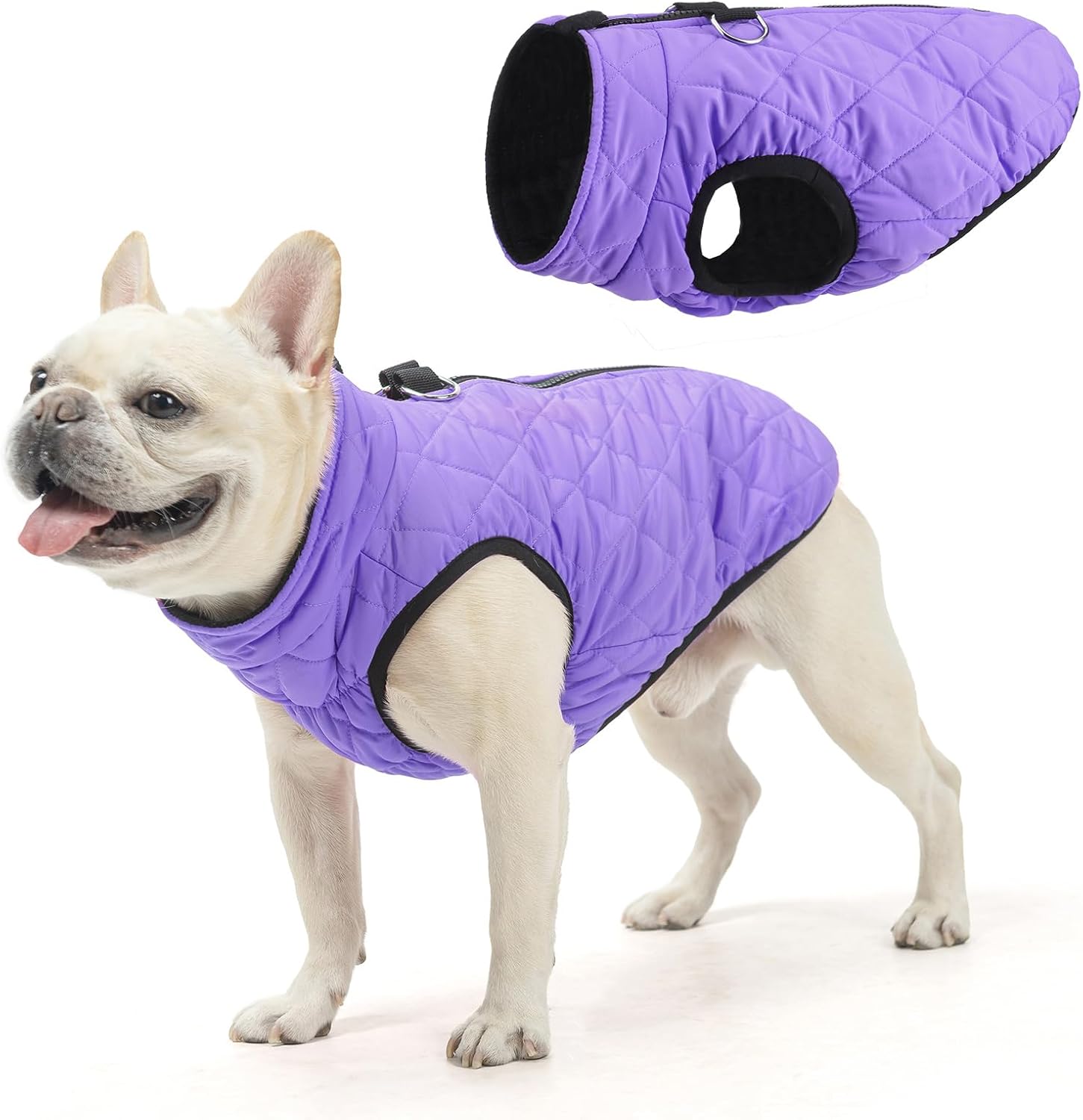 SCENEREAL Winter Coat for Dogs - Warm Jacket with Built-in Harness, Waterproof, Fleece Puffer Vest, Windproof, Snow Clothes for Small to Medium Dogs L(Chest 19") #2 Purple-Gloss