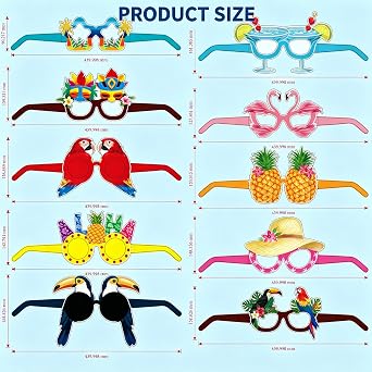 16 Pcs Beach Pool Party Eyeglasses Decor, Summer Paper Glasses