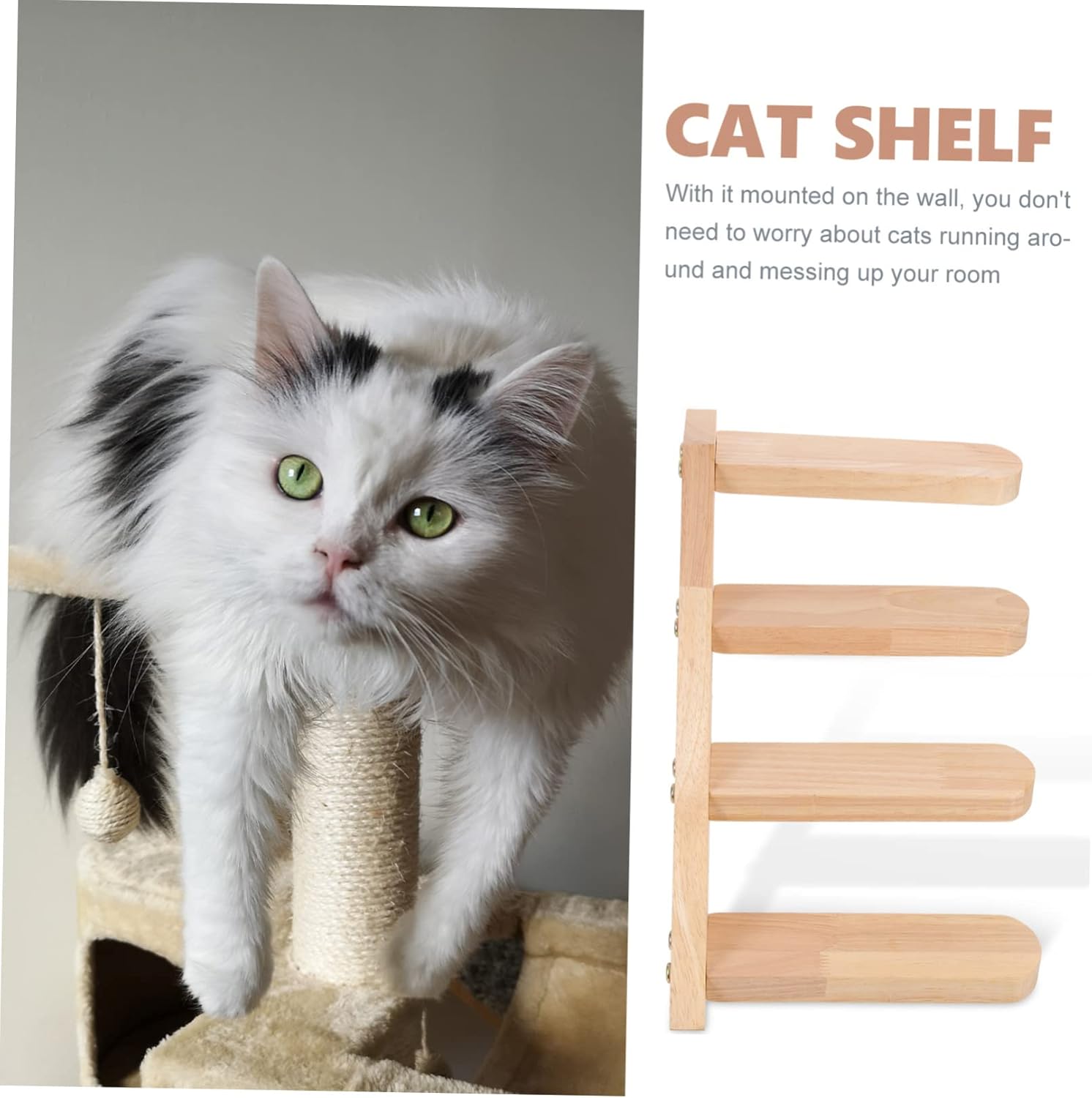 Wear Resistant Solid Wood Cat Shelf Wall Mounted Climbing Platform for Indoor Cats and Kittens Smooth Surface for Jumping and Perching
