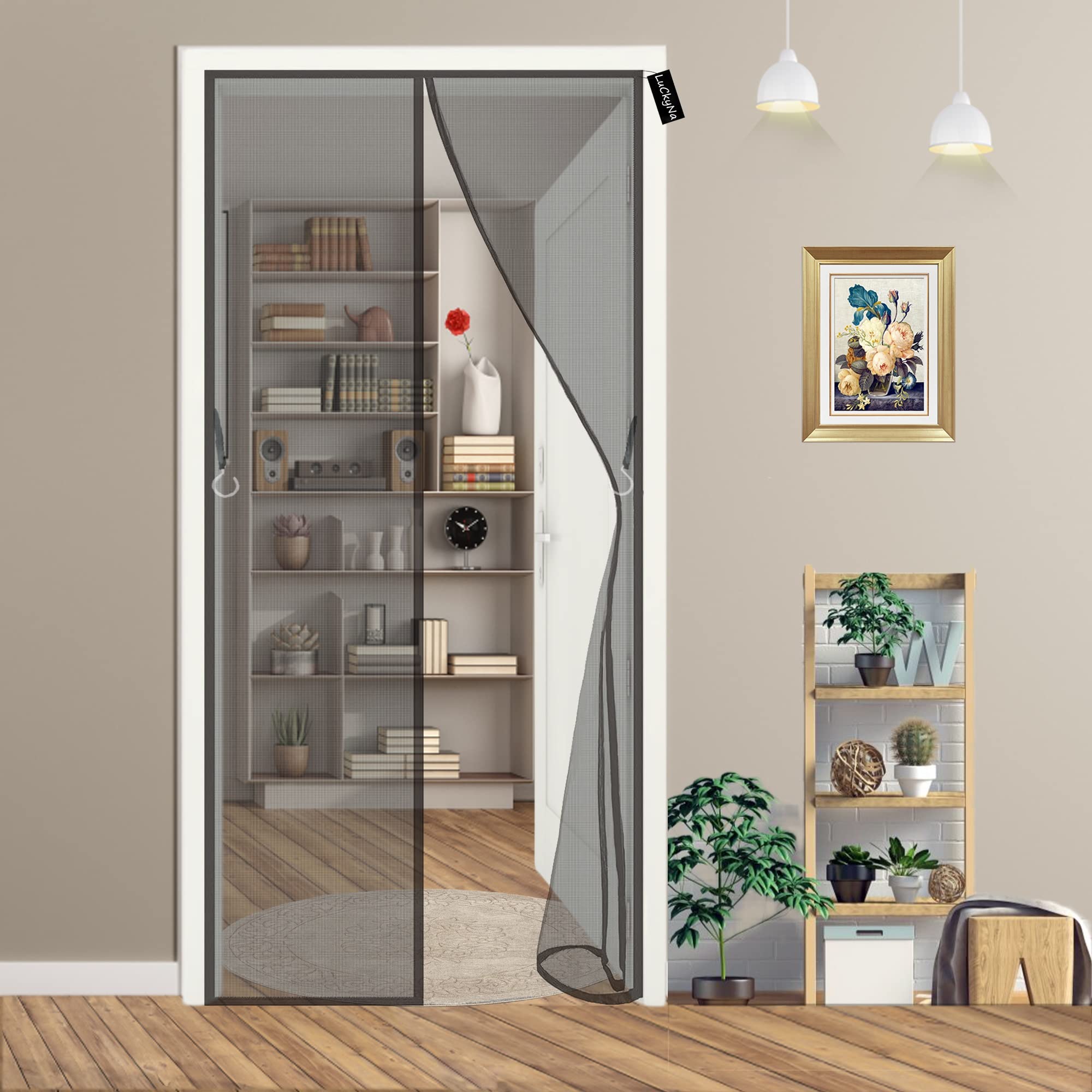 Luckyna Black Fly Nets For Doors 110Xx240cm(43X94inch) Magnetic Door Curtains Fly Screen - Seal Automatically - For Keeping Out Flies Easy To Install