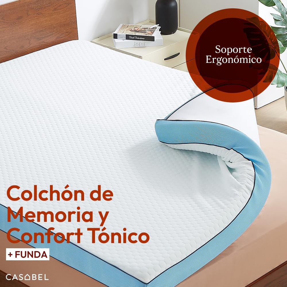 CASABEL Topper de Espuma viscoelástica 7cm, 140x190cm, con Funda | Confort suave o firme, doble cara con funda transpirable 100% algodón ultrasuave, hipoalergénico, 2 plazas