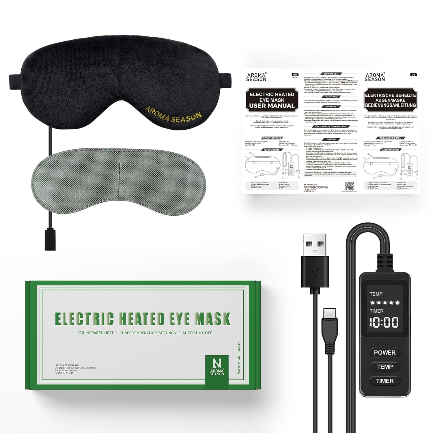 Aroma Season Heated Eye Mask, Warm Eye Compress for Dry Eyes MGD Stye Blephartitis Sinus Migraine, Graphene Heating Element with Natural Lavender Pack (Black) — Amazon image 8