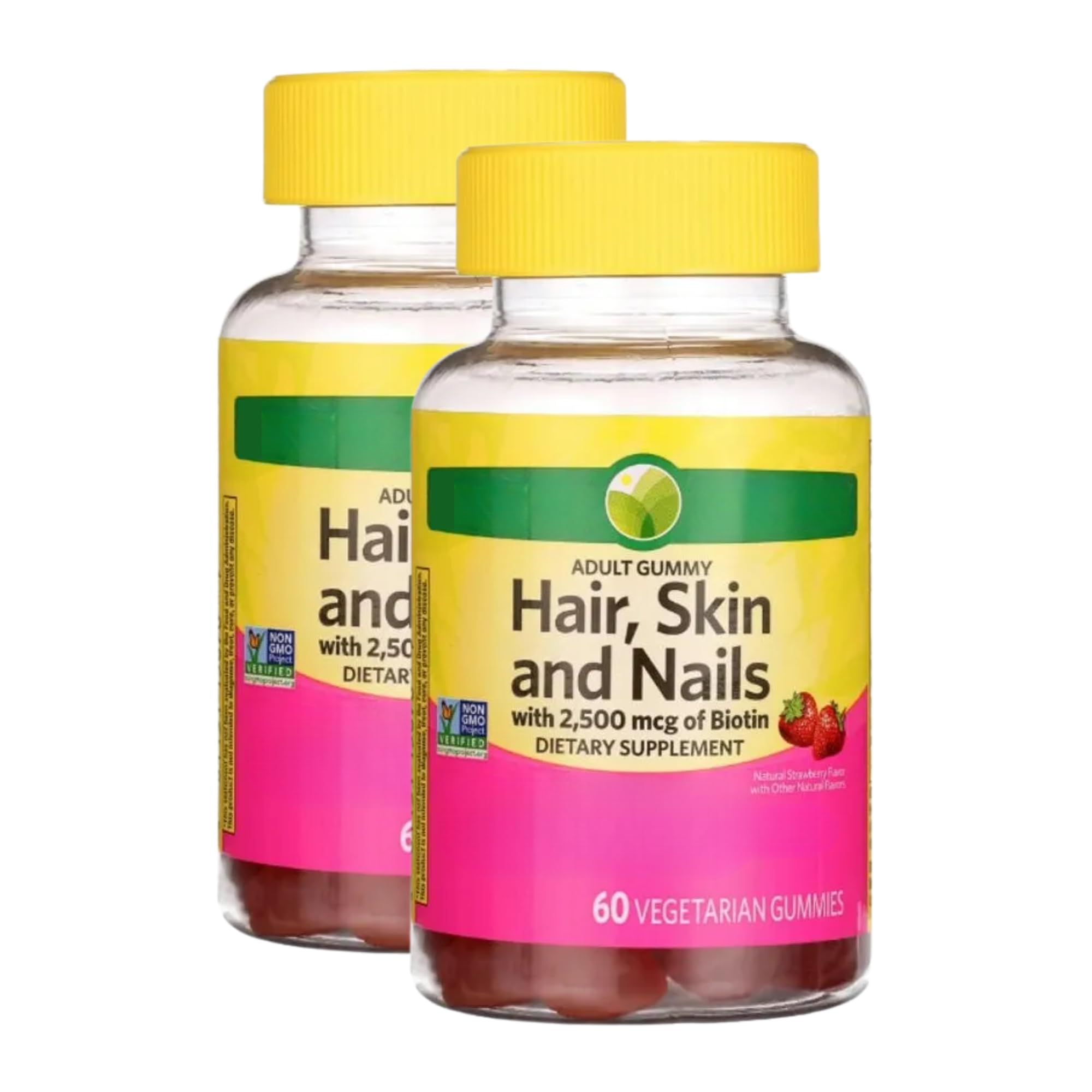 KP+ Hair, Skin &amp; Nails Biotin 2,500 mcg | Adult Gummy Vitamins | Supports Healthy Hair, Glowing Skin &amp; Strong Nails | Strawberry Flavor | 60 Vegetarian Gummies | Non-GMO* | Pack of 2