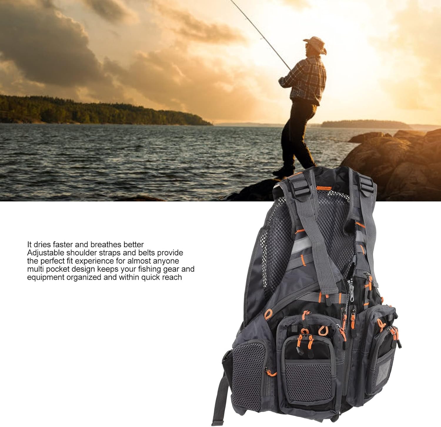 Fly Fishing Vest for Men and Women, Adjustable Quick Dry Multi Pocket Waistcoat with Breathable Mesh Lightweight Multipurpose Fly Fishing Gear Fly Fishing Accessories for Outdoors Stream Fishing
