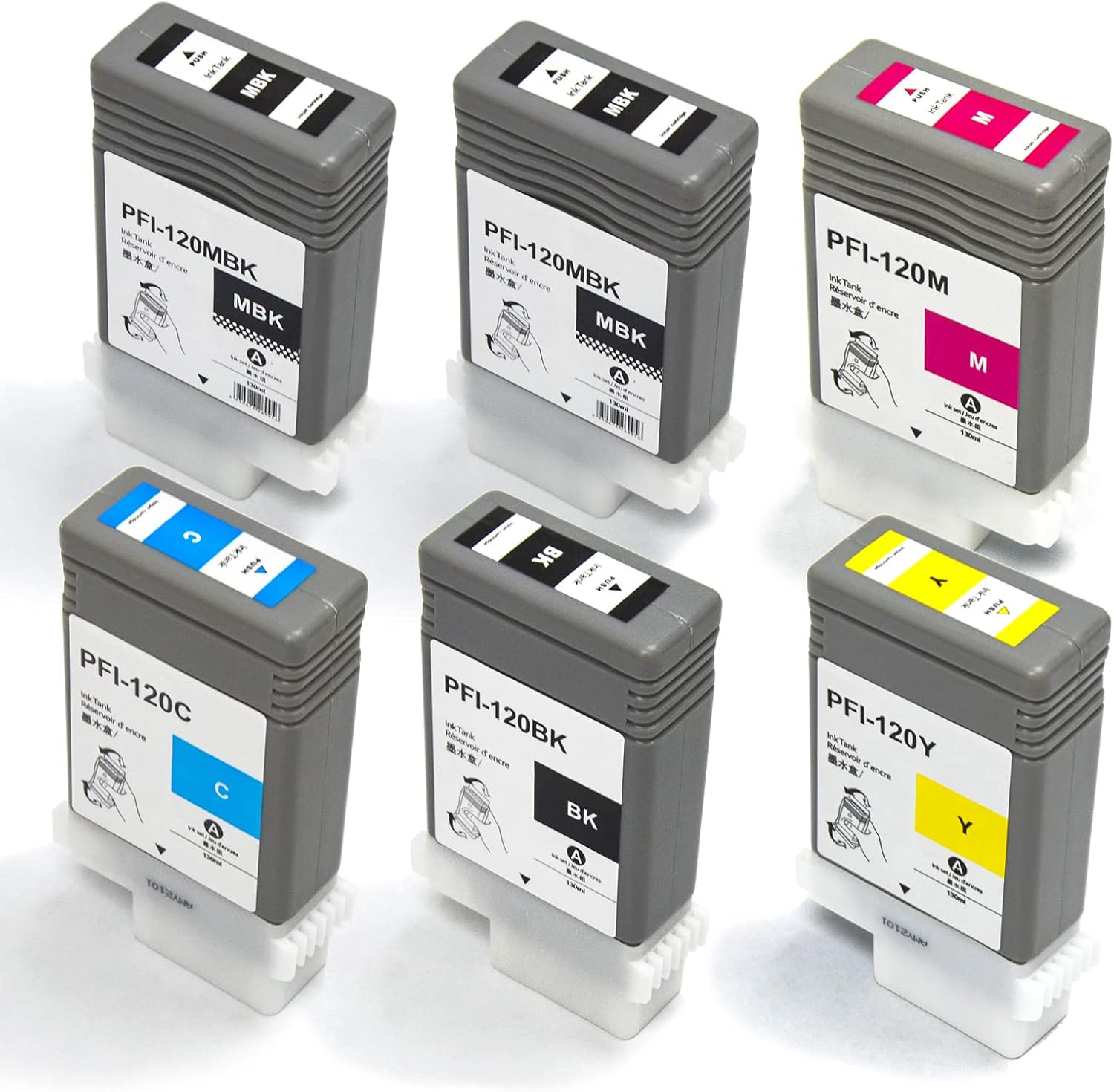 INK+ PFI120 Compatible with Canon PFI120 Cartridge Pigment Replacement for Canon ImagePROGRAF iPF TM-305 TM-300 TM-205 TM-200 (2MBK/BK/C/M/Y, 6-Pack) 130ML