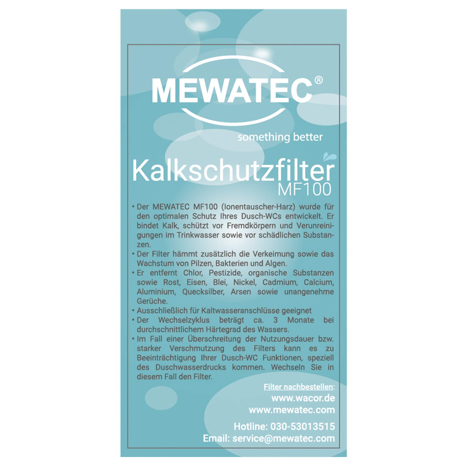 MF100 Kalkschutzfilter - 4 Stk Kalkschutzfilter als Dusch-WC Schutz - Verhindert das Verkalken von Dusch-WCs - Jahresvorrat