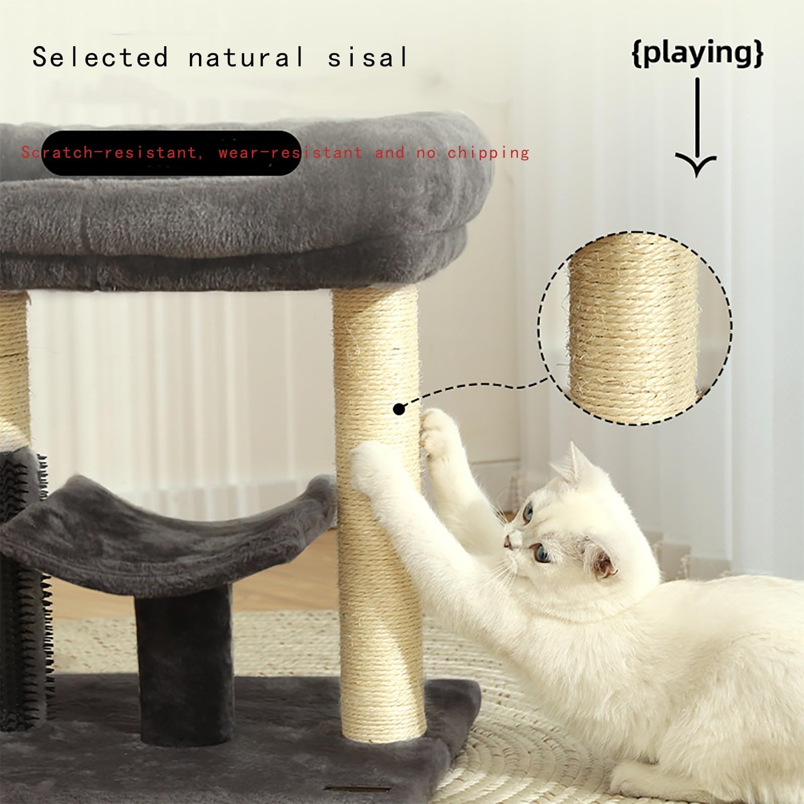 Torre de árbol para gatos de dos pisos, cama de felpa para gatos, árbol pequeño para gatos de interior, centro de actividades, árbol trepador, muebles para gatos con bola de juguete divertida, gris A,