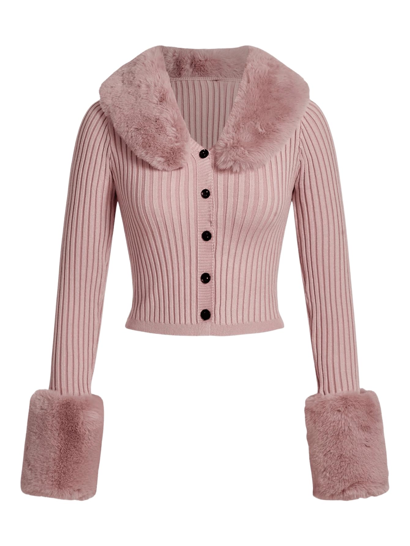 MakeMeChic Womens Christmas Sweaters Faux Fur Button Down Long Sleeve Fuzzy Rib Knit Cardigan Sweater